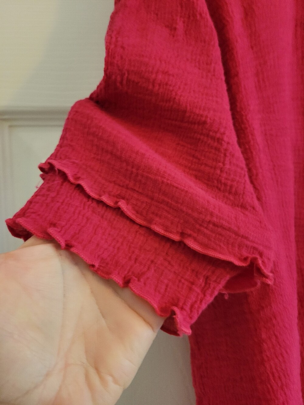 Women’s Soft Surroundings Round Neck Ruffled Sleeve Top - Raspberry Pink Size M - Picture 5 of 13